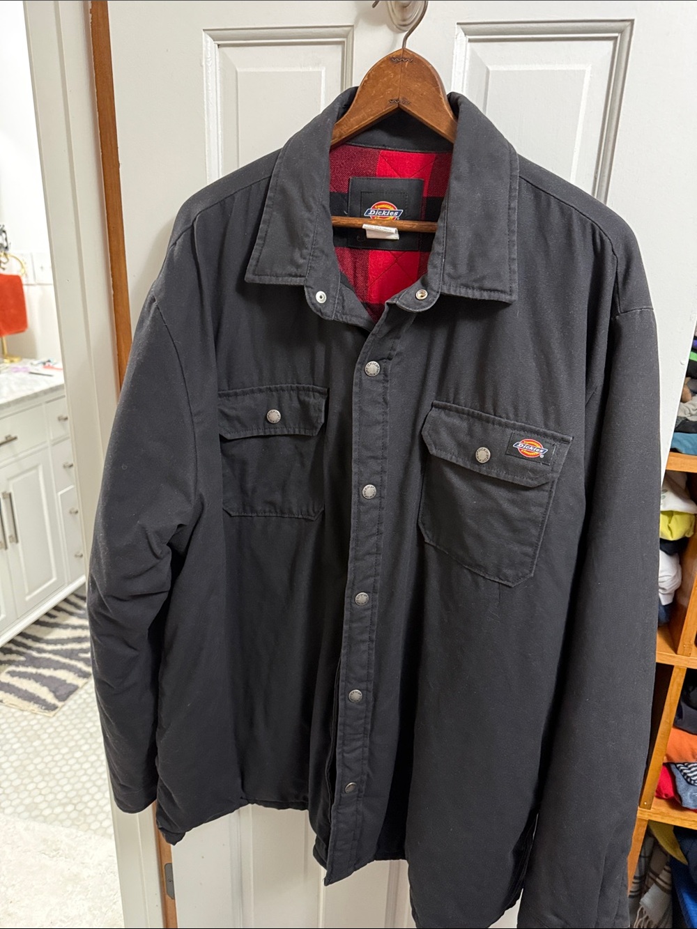 Dickies Black Lightweight Work  Jacket Buffalo Red Plaid Lining NWOT!